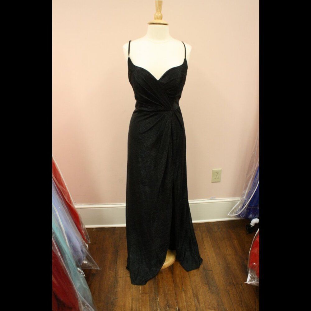Hayley Paige Occasions 52115 Long Formal Bridesmaid Dress Ruched Shimmery Black